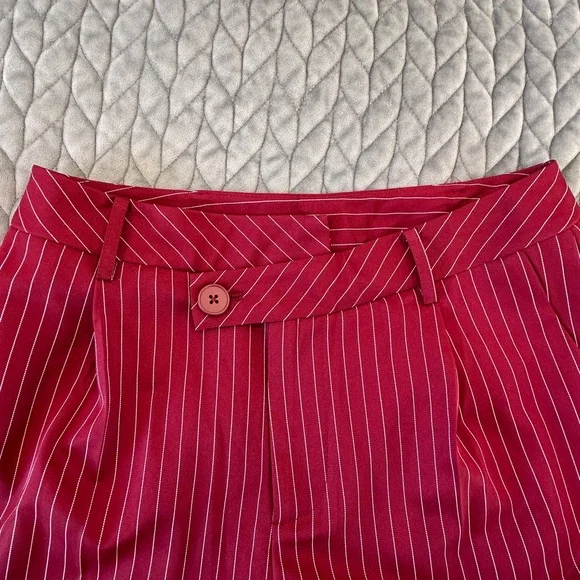 Stylish Asymmetrical Burgundy Striped Pants - Picture 7 of 10